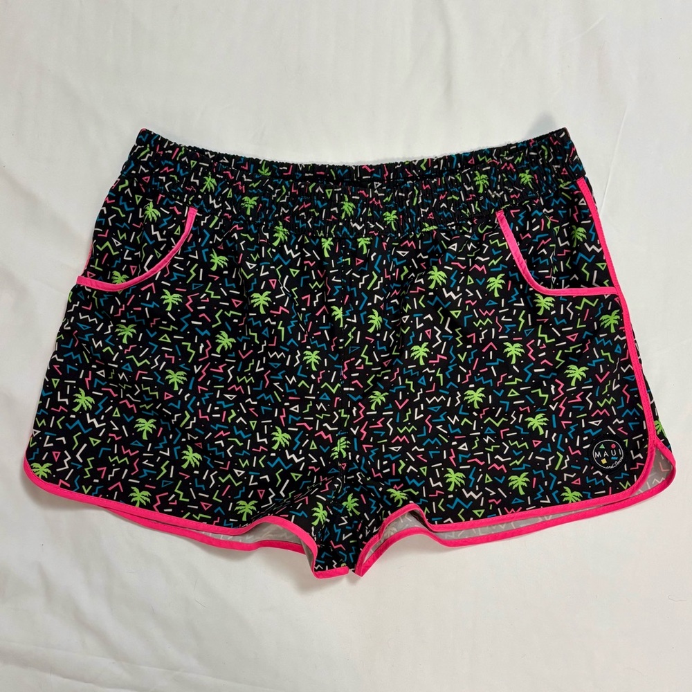 Maui and Sons Women's Large Swim Neon Patterned Shorts